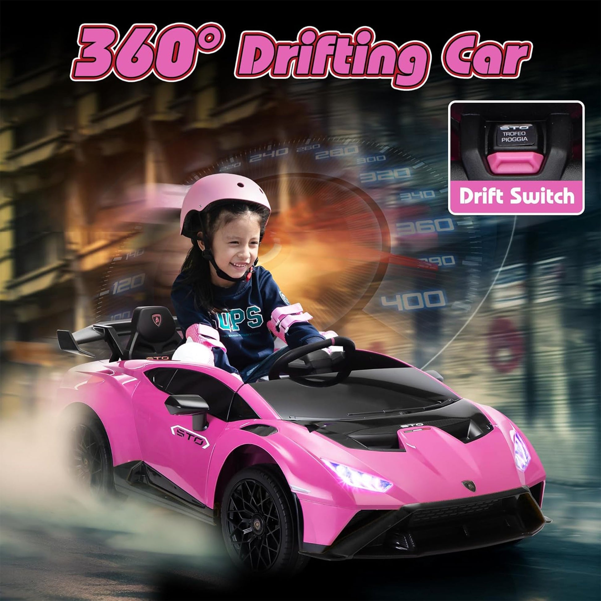 TOBBI 24 Volt Lamborghini Electric Car Toy with Remote Control Included, Pink — image 8