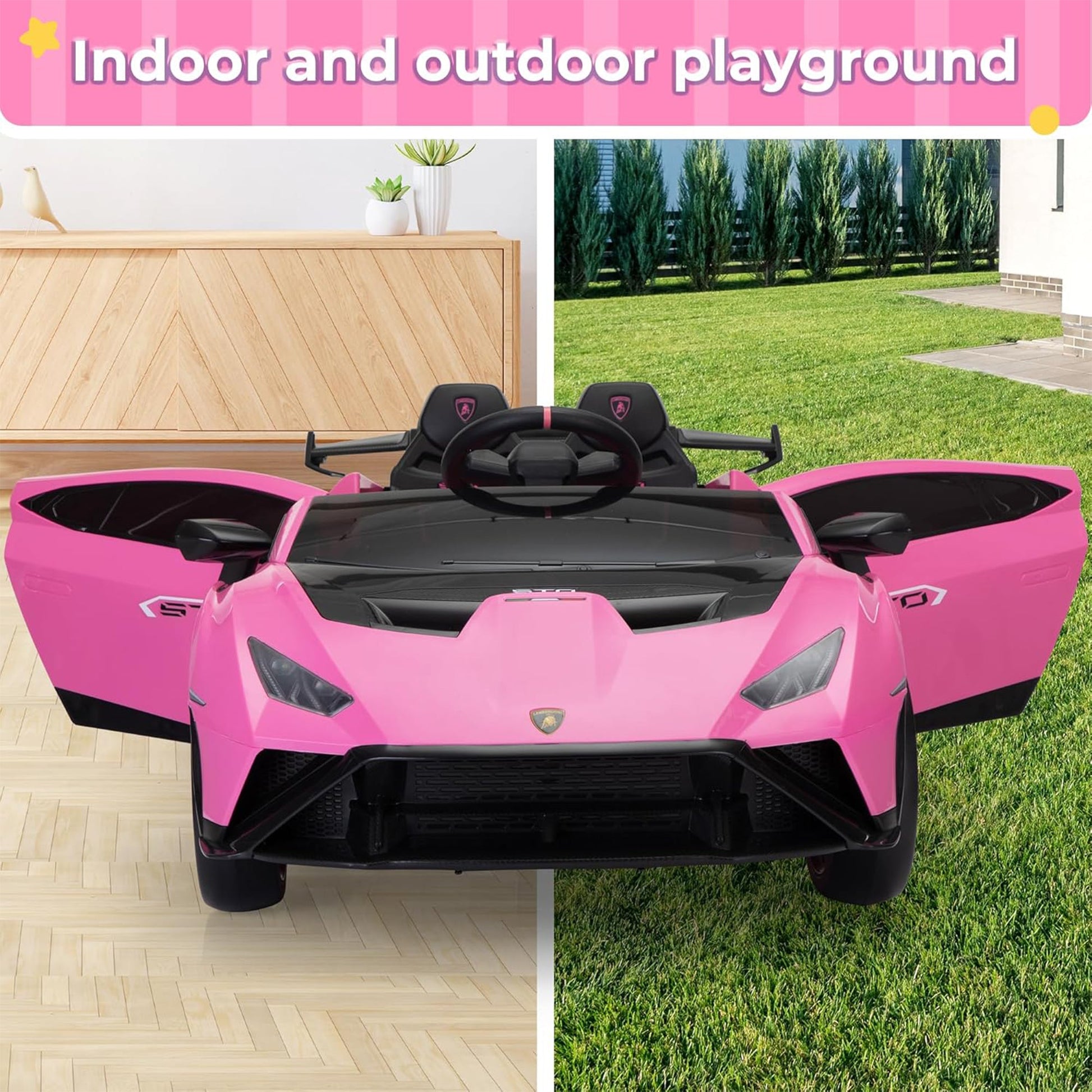 TOBBI 24 Volt Lamborghini Electric Car Toy with Remote Control Included, Pink — image 9