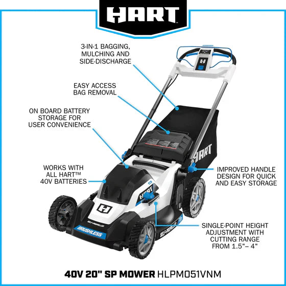 40V 20" Brushless Self-Propelled Electric Lawn Mower Kit - image 3