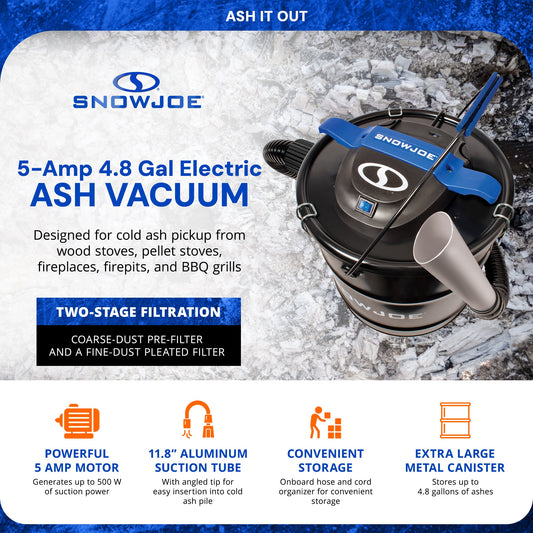 Snow Joe 4.8 Gallon Bagless Ash Vacuum Cleaner, Metal Canister, Blue, ASHJ202E — image 2