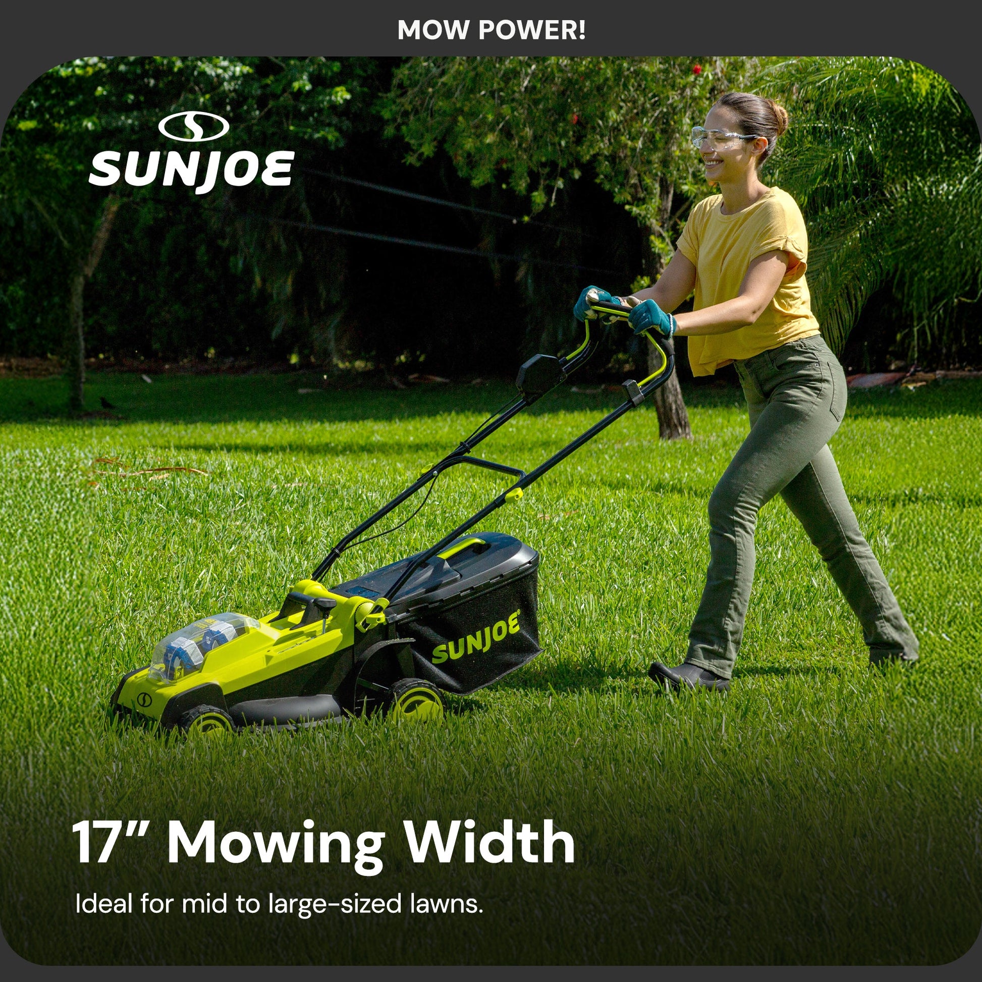 Sun Joe Mulching Walk Behind Lawn Mower, 11 Gallon Grass Catcher, 24V-X2-17LM — image 4