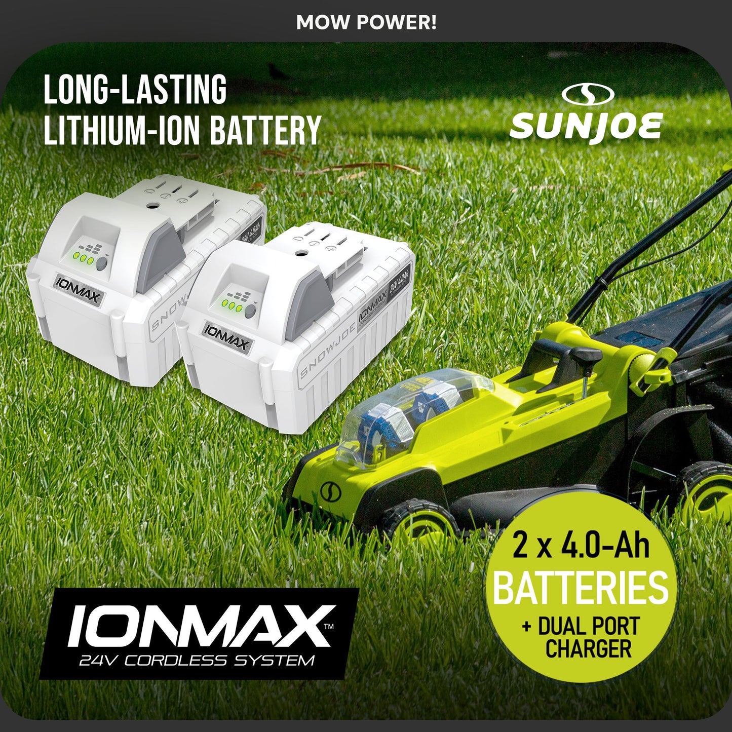 Sun Joe Mulching Walk Behind Lawn Mower, 11 Gallon Grass Catcher, 24V-X2-17LM — image 10
