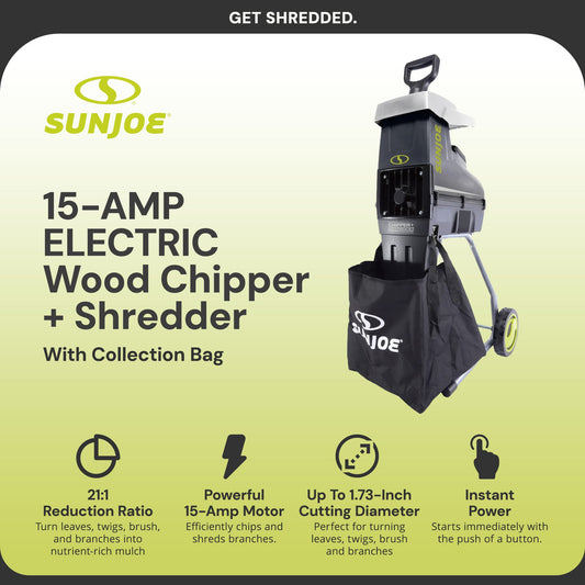 Sun Joe Silent Wood Chipper Shredder, 15 Amp Machine with 1.7" Diameter, CJ603E — image 2
