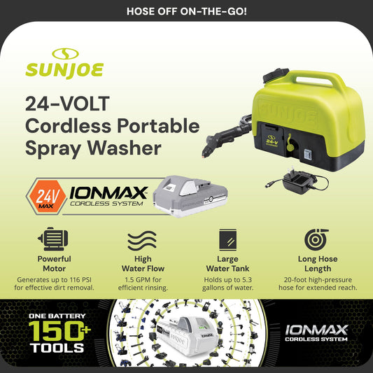 Sun Joe 24V IONMAX Cordless Sink/Shower Spray Washer Kit with Battery, WA24C-LTE — image 2