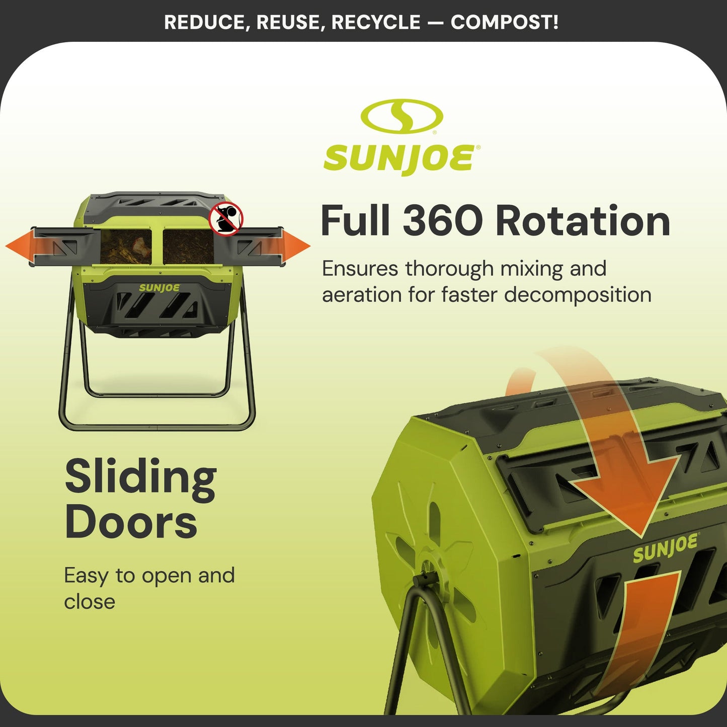 Sun Joe Dual Chamber Tumbling Composter, Advanced Aeration, 42 Gallon, SJ-CMPS1 — image 3