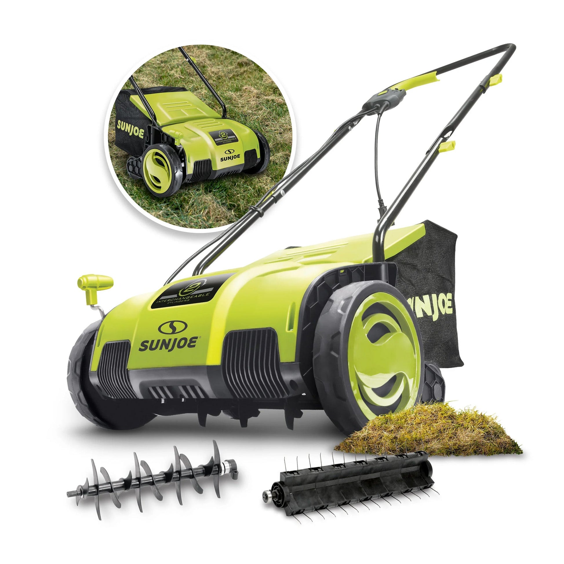 Sun Joe 12.6-Inch Electric Lawn Dethatcher and Scarifier, 12 Amp, Green, AJ798E