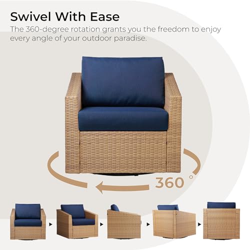 CHITA 5 Pieces Wicker Patio Furniture Set, Outdoor Conversation Set with 2 Pieces Rattan Swivel Chairs, 2 Pieces Ottomans, Thickened Cushions and Side Table - image 9