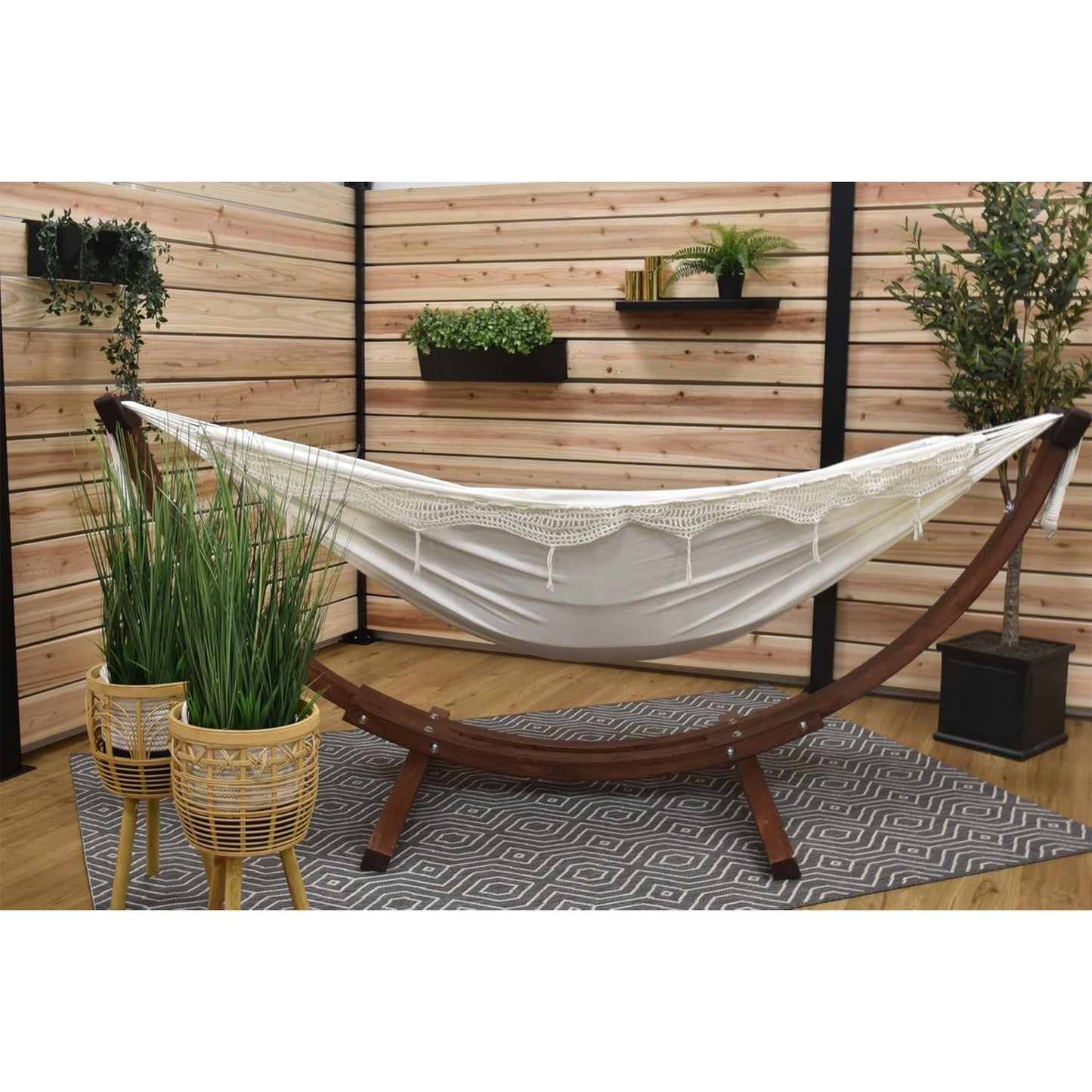 Vivere Double Cotton Hammock, Comfortable Daybed with Wood Frame, 8', Natural — image 4