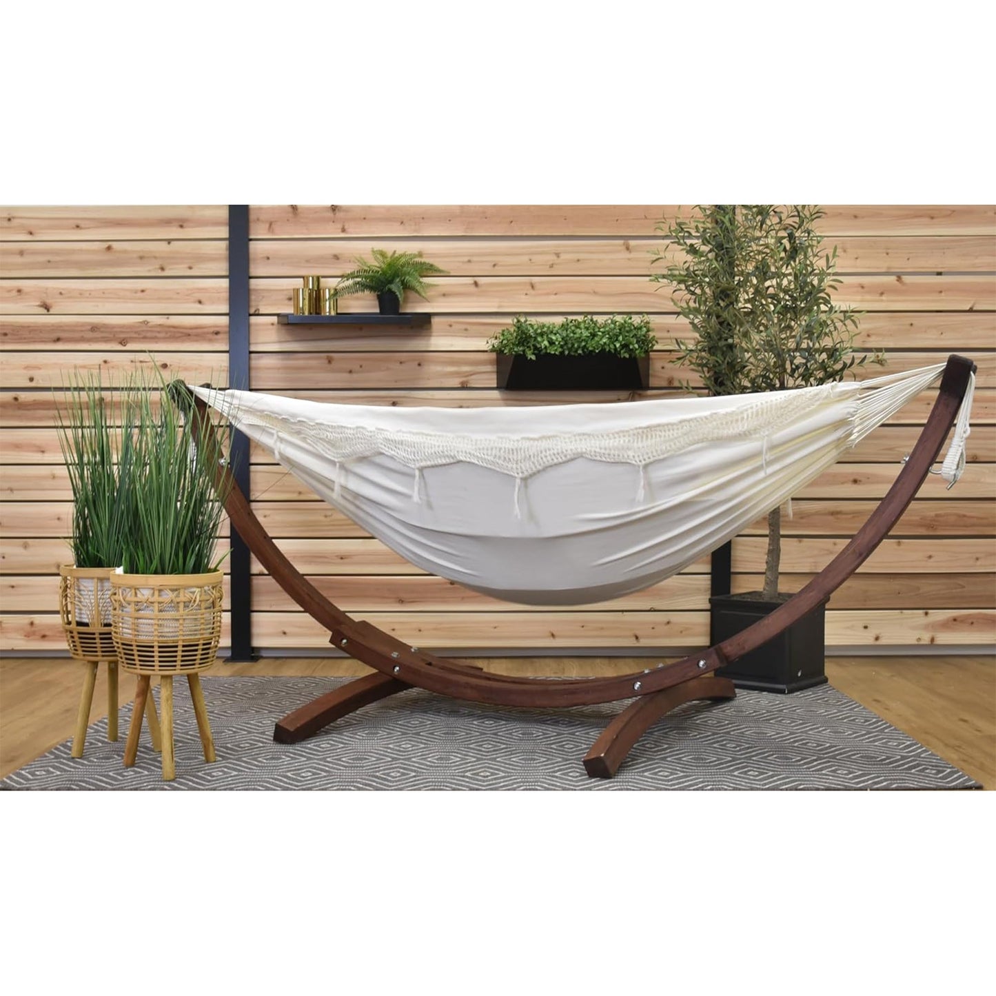 Vivere Double Cotton Hammock, Comfortable Daybed with Wood Frame, 8', Natural — image 5