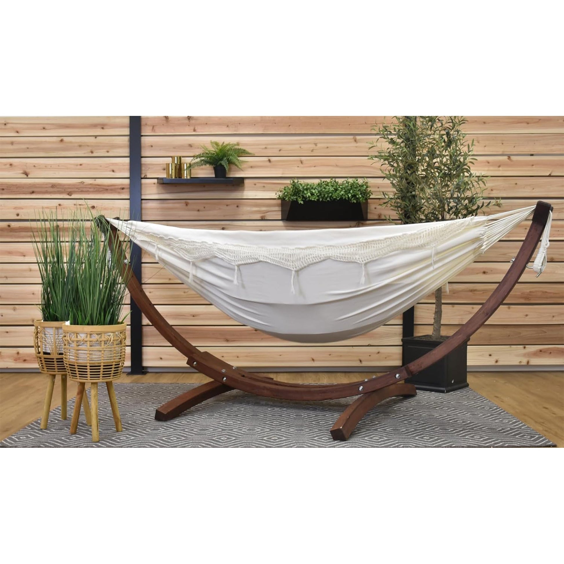 Vivere Double Cotton Hammock, Comfortable Daybed with Wood Frame, 8', Natural — image 5