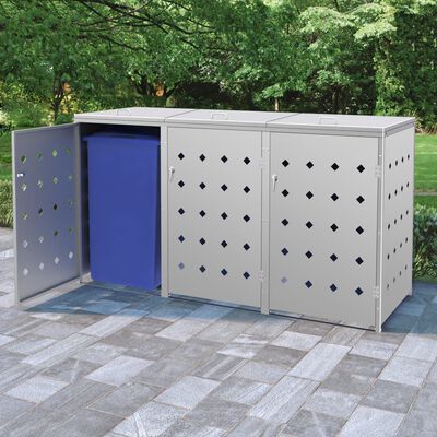 vidaXL Triple Wheelie Bin Shed 63.4 gal Stainless - image 3