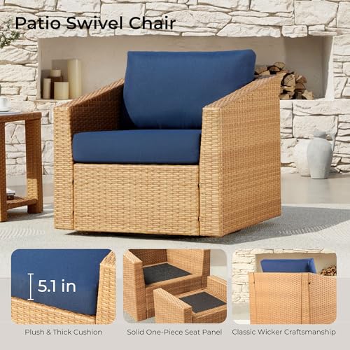 CHITA 5 Pieces Wicker Patio Furniture Set, Outdoor Conversation Set with 2 Pieces Rattan Swivel Chairs, 2 Pieces Ottomans, Thickened Cushions and Side Table - image 8