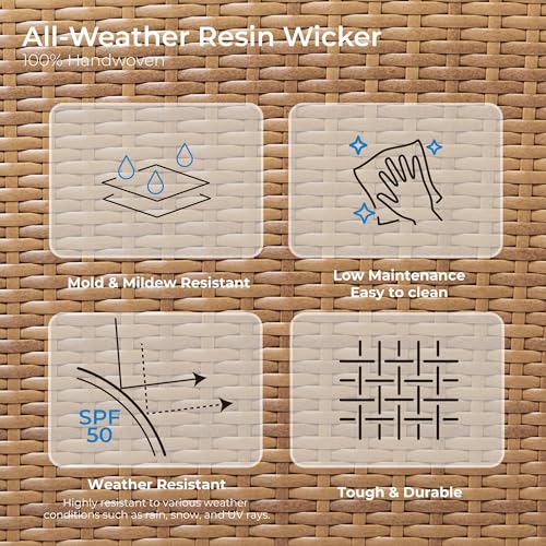 CHITA 5 Pieces Wicker Patio Furniture Set, Outdoor Conversation Set with 2 Pieces Rattan Swivel Chairs, 2 Pieces Ottomans, Thickened Cushions and Side Table - image 4