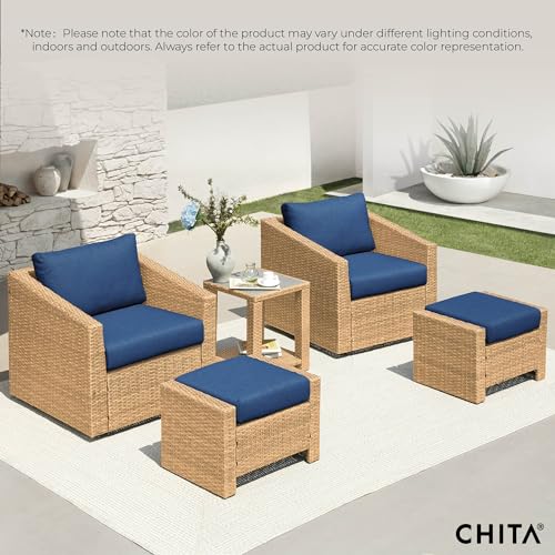 CHITA 5 Pieces Wicker Patio Furniture Set, Outdoor Conversation Set with 2 Pieces Rattan Swivel Chairs, 2 Pieces Ottomans, Thickened Cushions and Side Table - image 5