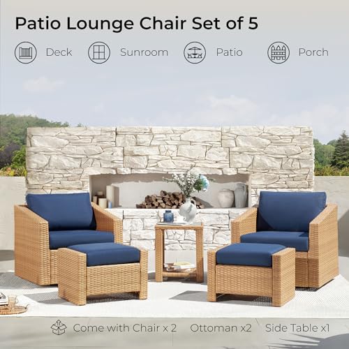 CHITA 5 Pieces Wicker Patio Furniture Set, Outdoor Conversation Set with 2 Pieces Rattan Swivel Chairs, 2 Pieces Ottomans, Thickened Cushions and Side Table - image 2