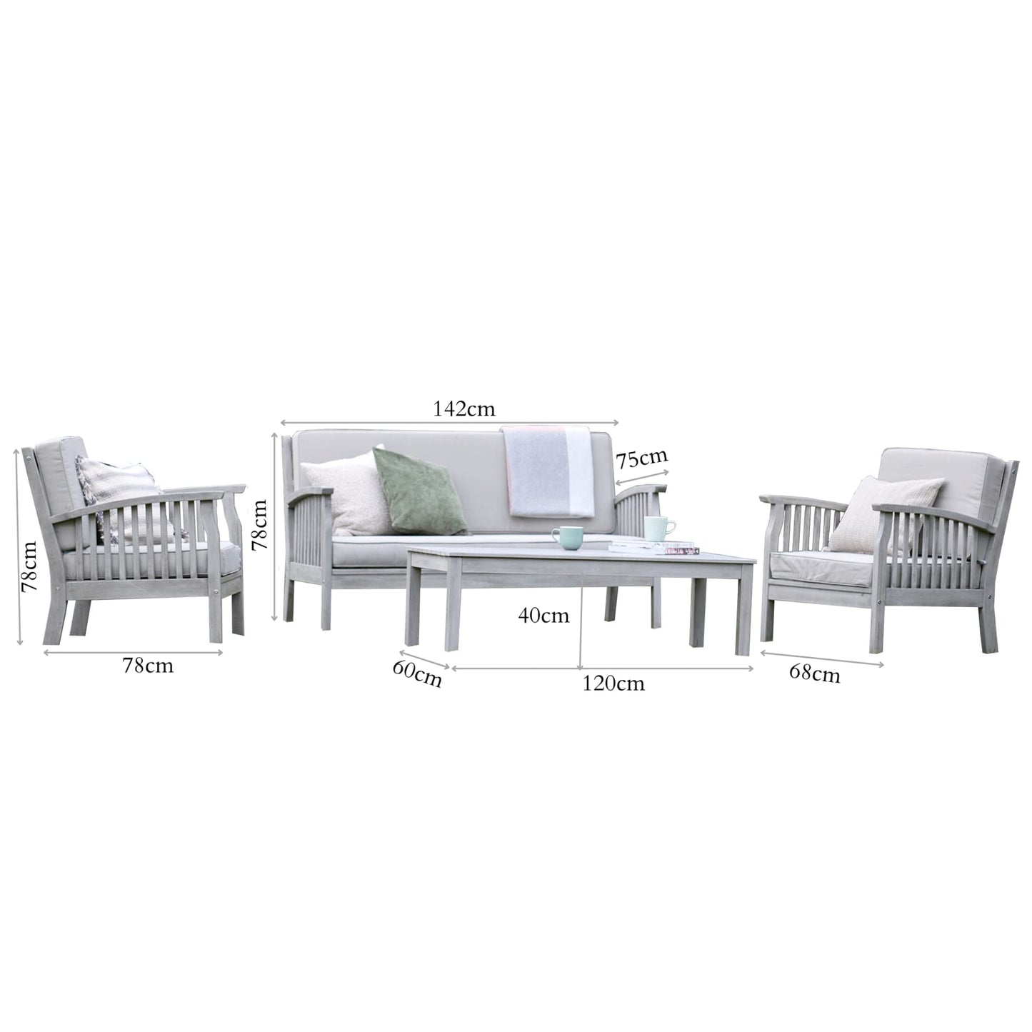 Gardenesque Patio Garden Furniture Set - Light Grey Wooden Garden Set - Repton Lounge - Outdoor Table & Chairs - Durable and Comfortable Design - With Cushions - Flat Pack Design - 4 Seater - image 2