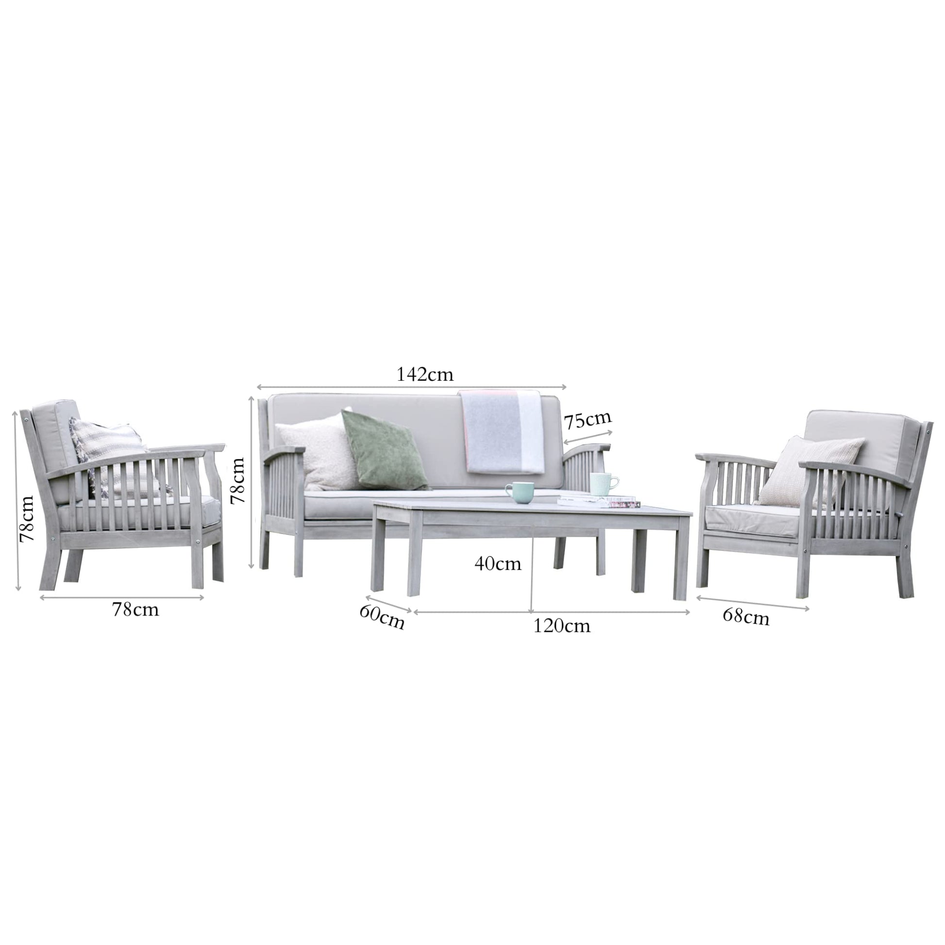 Gardenesque Patio Garden Furniture Set - Light Grey Wooden Garden Set - Repton Lounge - Outdoor Table & Chairs - Durable and Comfortable Design - With Cushions - Flat Pack Design - 4 Seater - image 2