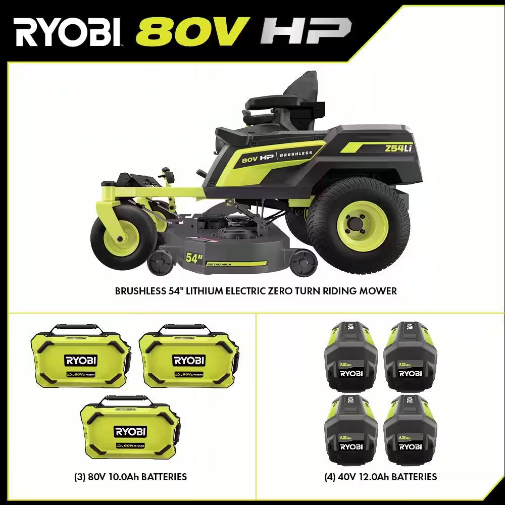 80V HP Brushless 54 In. Battery Electric Cordless Zero Turn Riding Mower (3) 80V Batteries (4) 40V Batteries and Charger - image 3