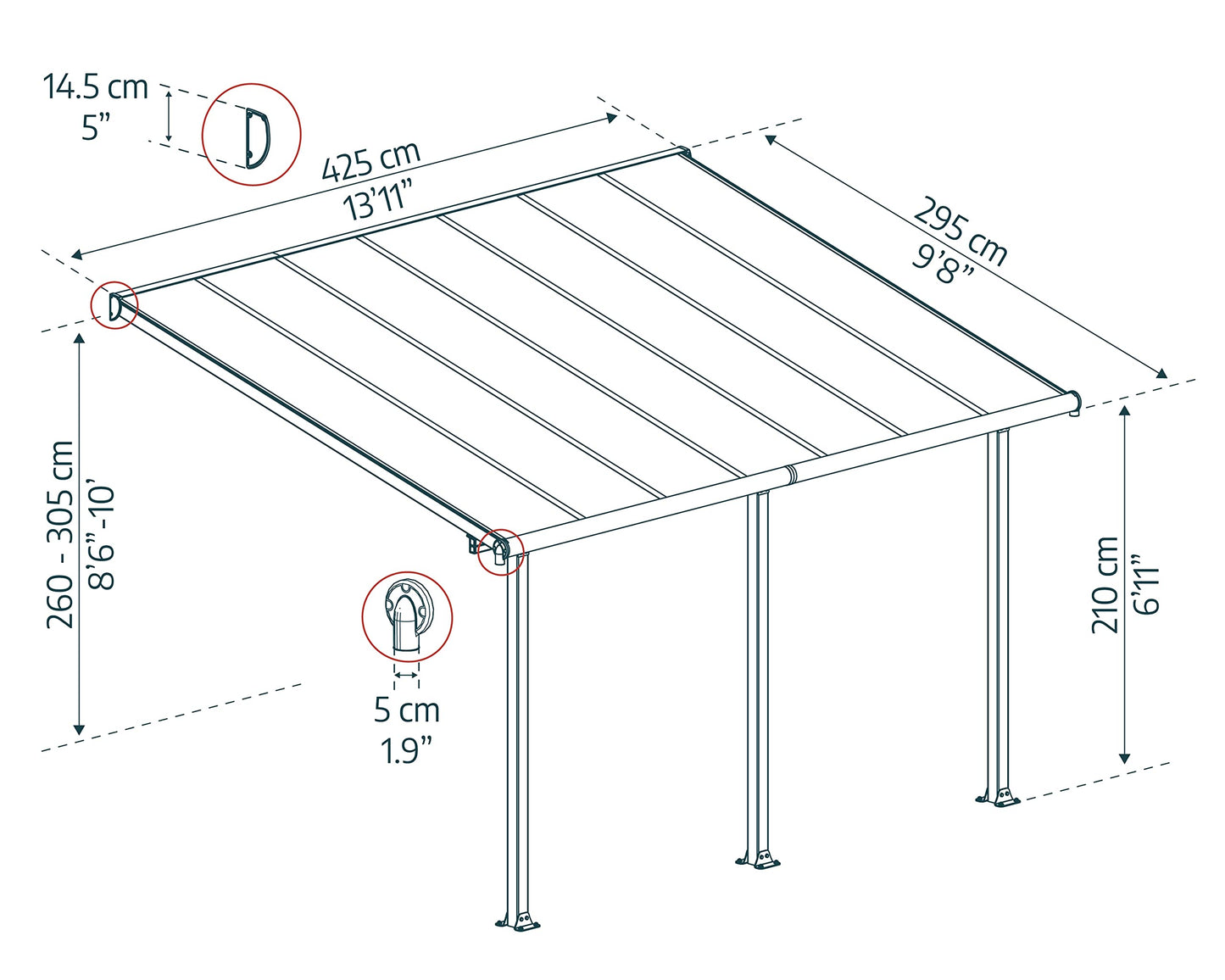 Palram OLYMPIA 3X4.25 GREY CLEAR PATIO COVER - image 8
