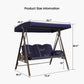 PURPLE LEAF 3-Seat Deluxe Outdoor Patio Porch Swing with Weather Resistant Steel Frame, Adjustable Tilt Canopy, Cushions and Pillow Included, Navy Blue - image 3