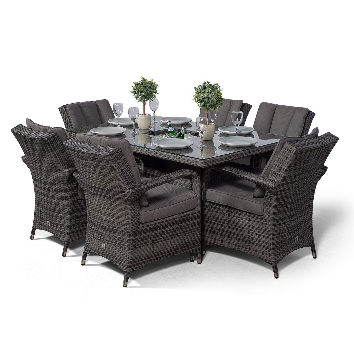 Arizona Rattan Dining Set | Luxury Rectangle 6 Seater Grey Rattan Table & Chairs Set with Ice Bucket Drinks Cooler | Outdoor Poly Rattan Garden Dining Furniture Set with Parasol & Cover - image 4