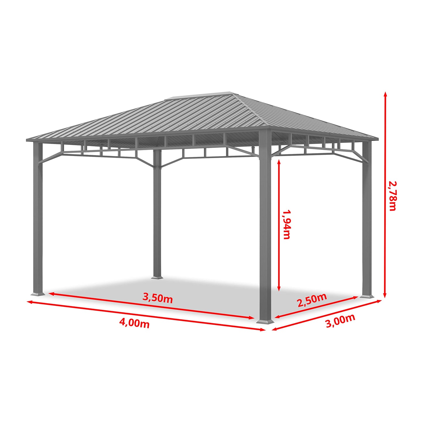 TOOLPORT Garden gazebo 3x4 m hardtop steel roof, 4 side panels in grey, poles 9x9cm - image 6