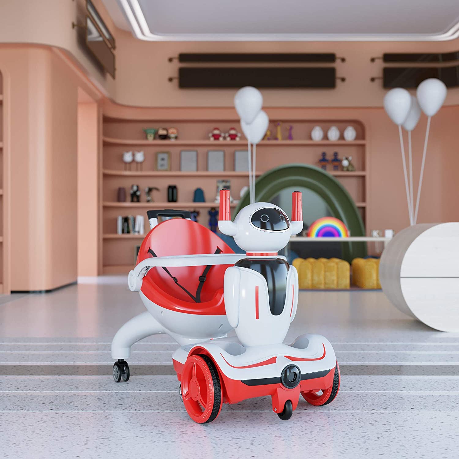 TOBBI 3 in 1 Kids Electric Ride On Robot Buggy Toy Car with Remote Control, Red — image 4