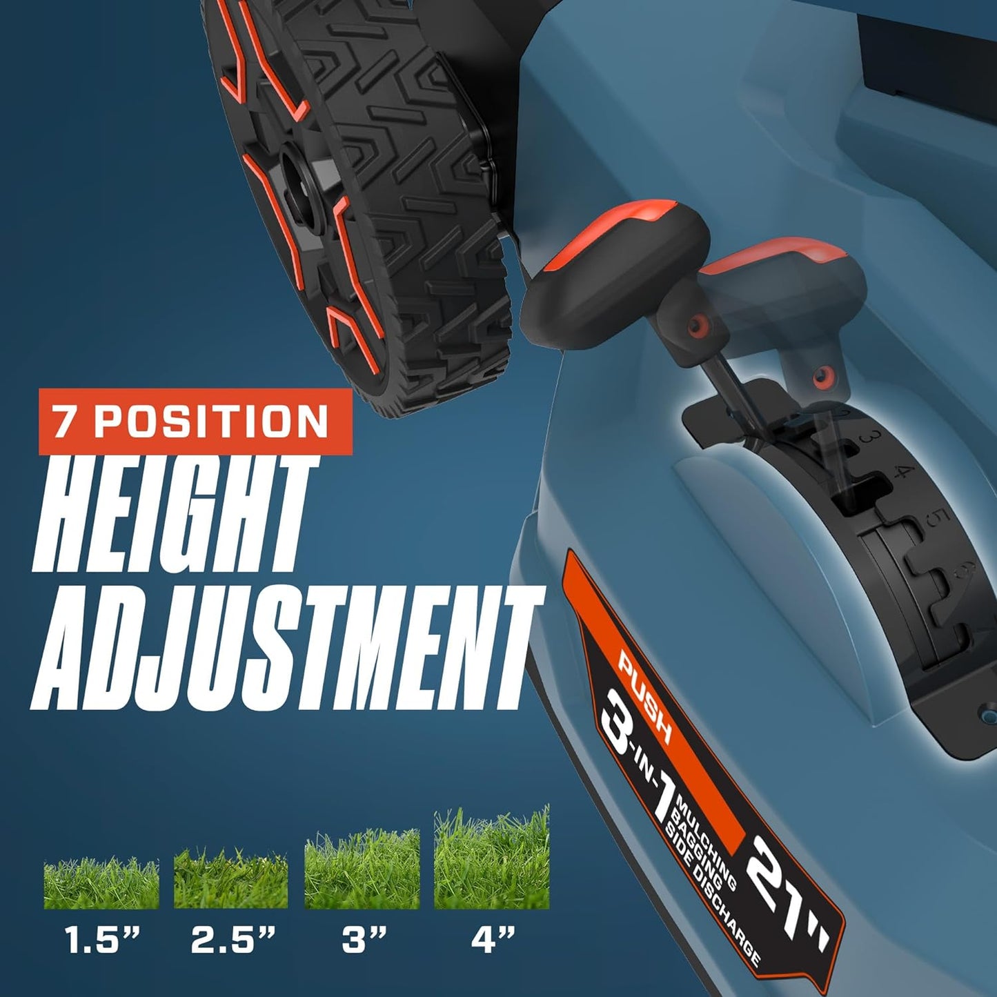 SENIX X6 60 Volt Max* 21-Inch 3-in-1 Cordless Push Lawn Mower, with Bagging, Mulching, and Side Discharge, Height Adjustment, Smart Display, 6Ah Lithium-ion Battery & Charger Included (LPPX6-H) - image 3