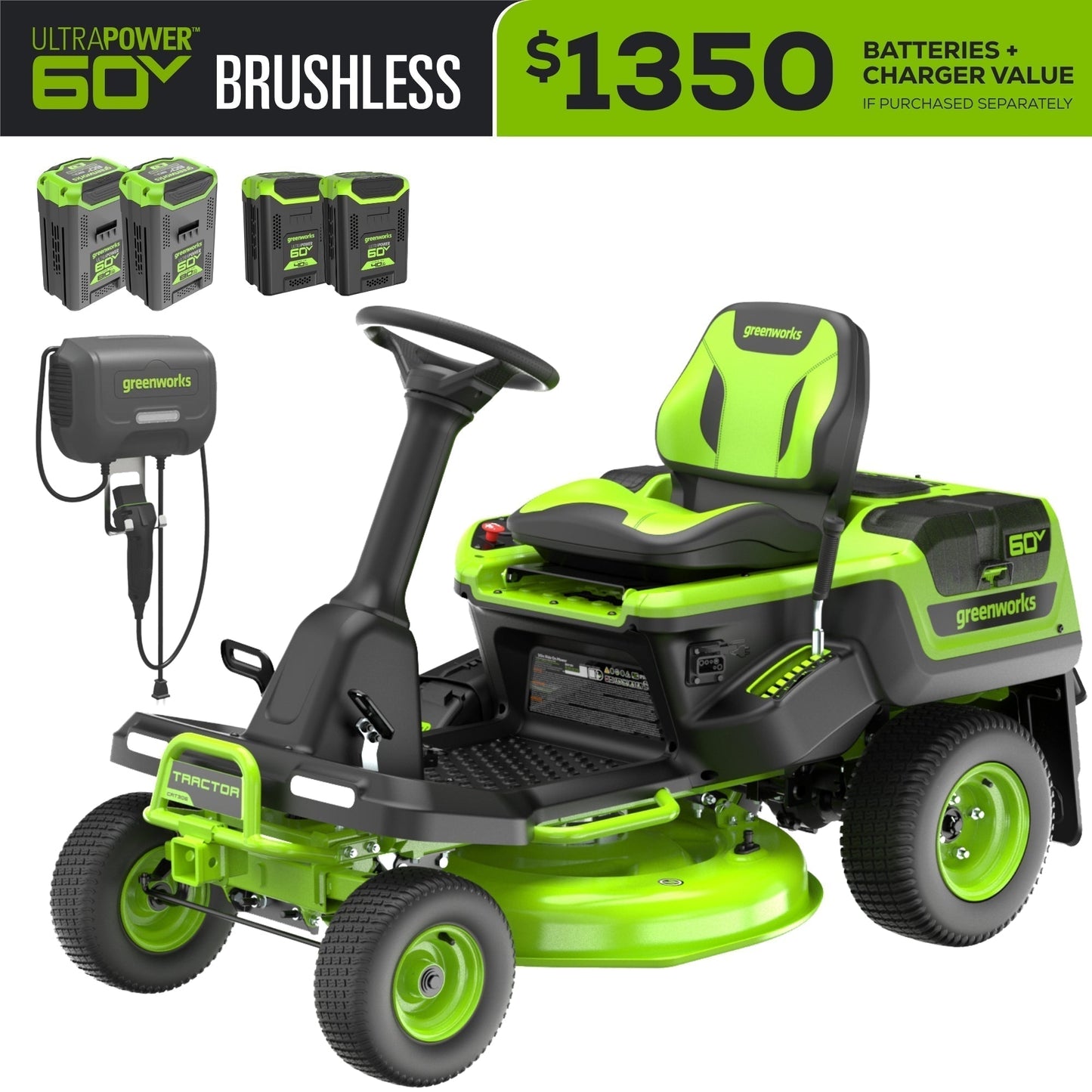 60V 30” CrossoverT Riding Lawn Tractor with (2) 8.0 Ah, (2) 4.0 Ah Batteries & 600-Watt Charger - image 2