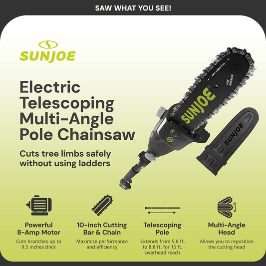 Sun Joe 10" Corded Electric  Pole Chainsaw w/ 14' Foot Reach & Multi Angle Head — image 2