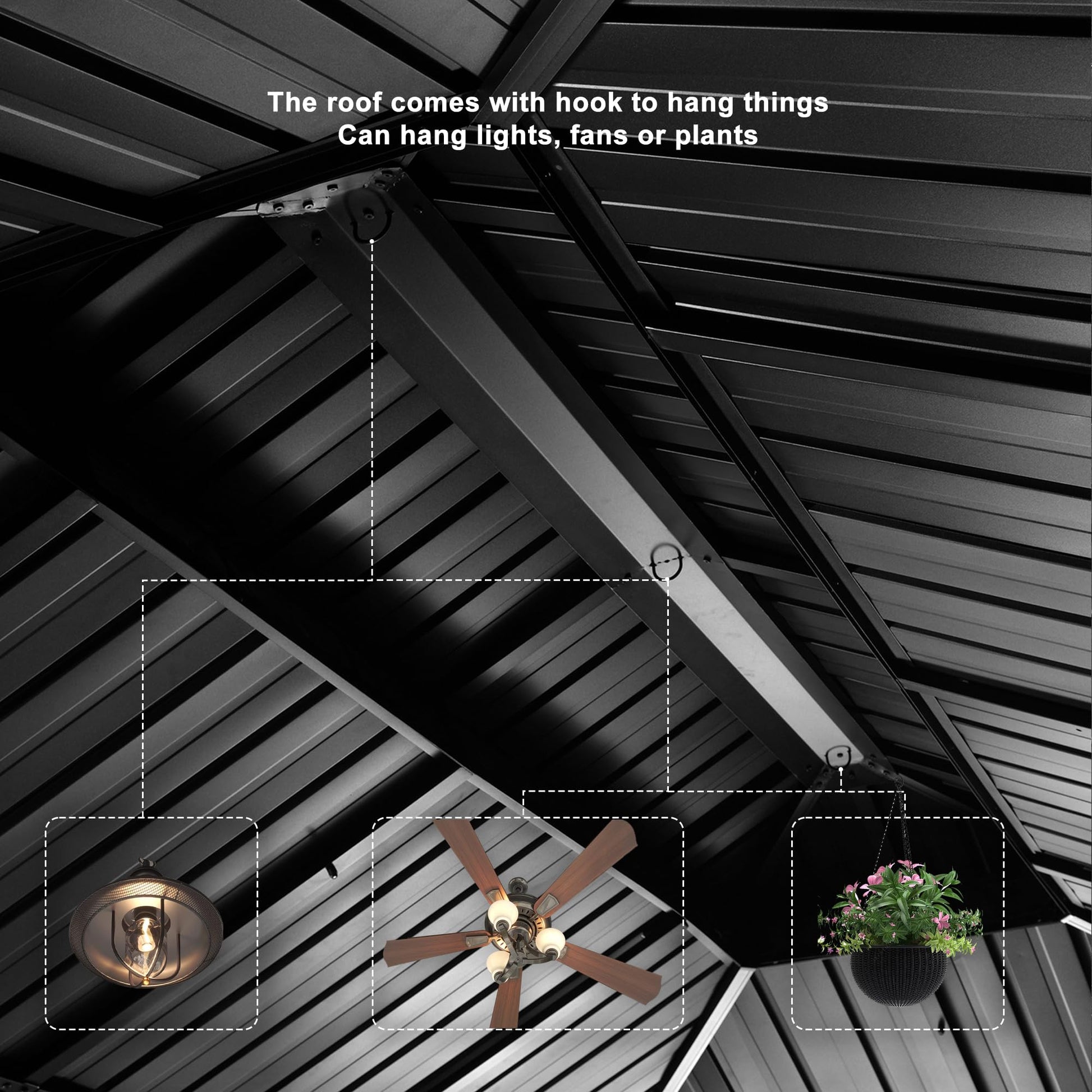 PURPLE LEAF Heavy Duty Garden Gazebo 3.65 x 4.85 m with Galvanised Steel Double Roof, Waterproof Metal Hardtop Gazebo with Side Curtain and Zipped Netting for All Weathers, Outdoor and Patio, Grey - image 3