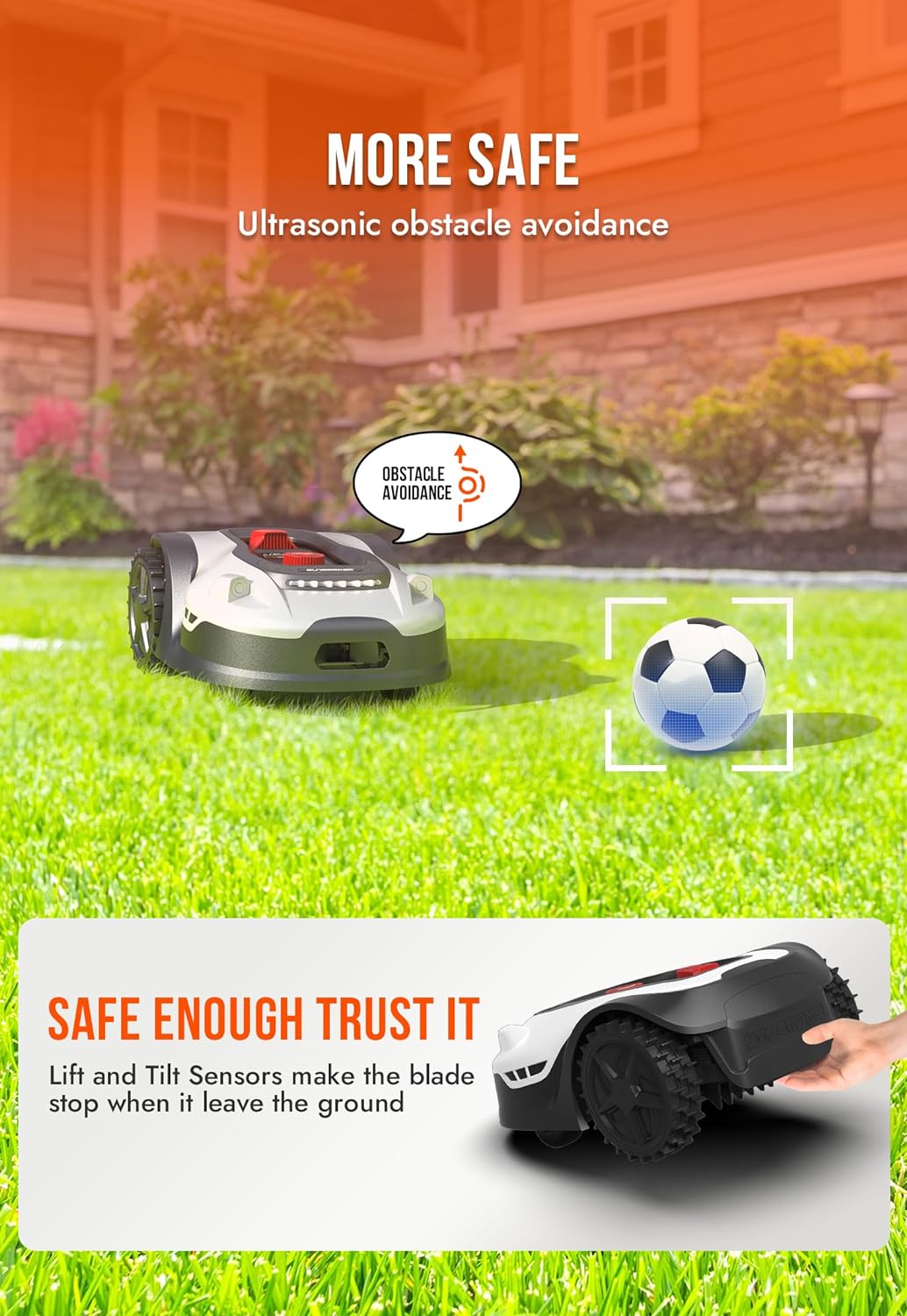 SUNSEEKER L22 Robotic Lawn Mower 0.3 Acre/ 13,000 Sq.Ft, with Mapping Function and App Control, Only 52 db,Rain Sensor & Boundary Wire, Battery & Charger Included, Black & White… - image 5