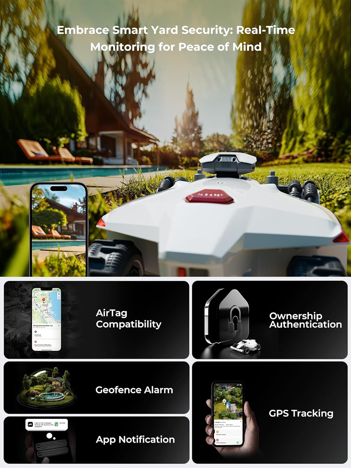 LUBA 2 AWD 5000H Robot Lawn Mower, Perimeter Wire Free Vision Robotic Lawnmower for 1.25 Acres Lawn, Cut Height 2.2"-4.0", 80% Slope, APP Control Compatible with Alexa, All-Wheel Drive, Anti-Theft - image 7