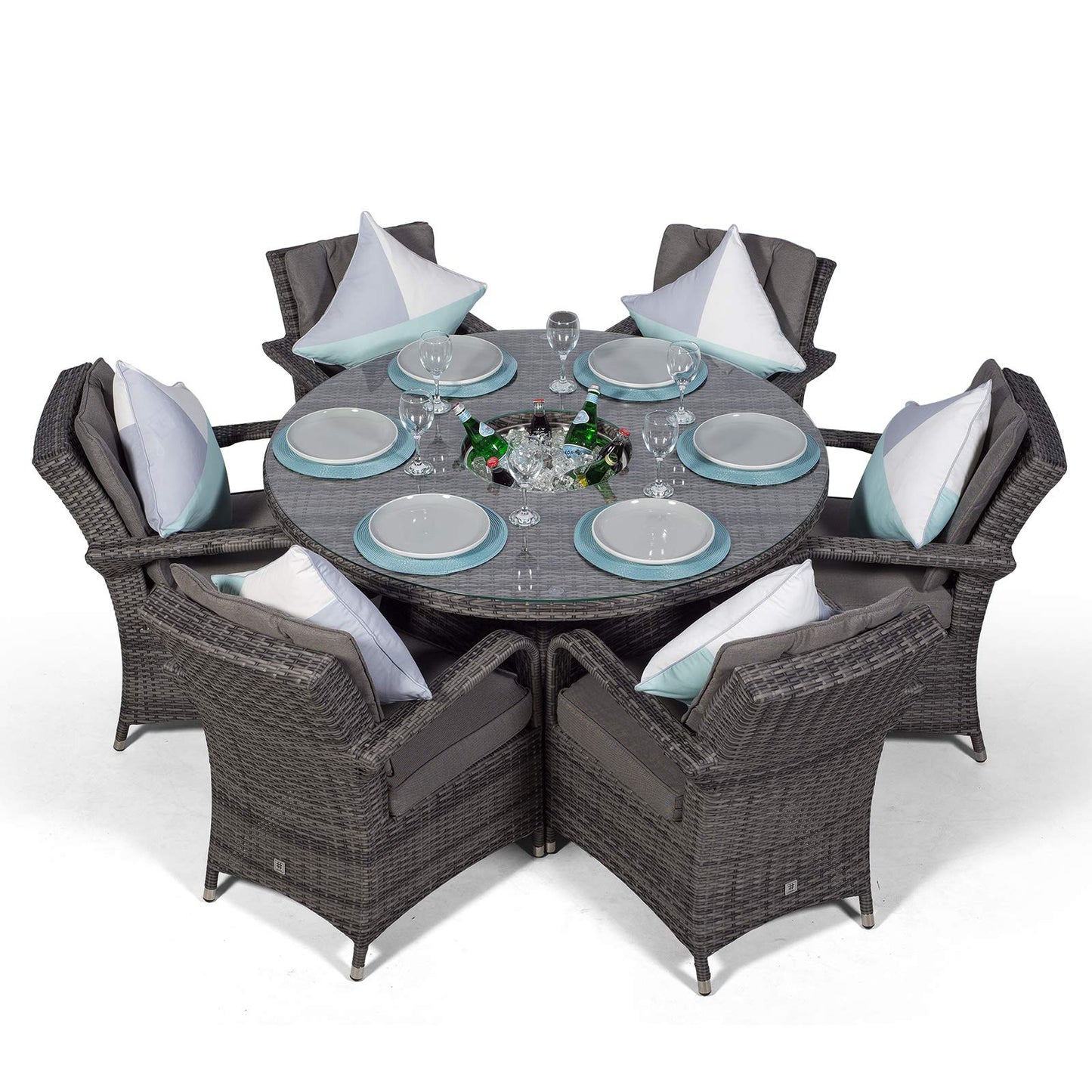 Arizona Luxury 6 Seater Grey Rattan Dining Set with Ice Bucket Drinks Cooler | Outdoor Poly Rattan Garden Table & Chairs Set with Parasol & Cover - image 5