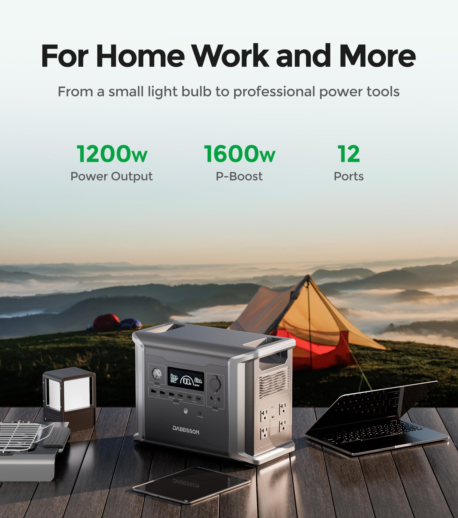 Dabbsson 4.7 kWh Expandable Power Station DBS1300 with DBS1700B Extra Battery X 2, Max 9400Wh, 4 X 1200W AC Outlets, 1800W Solar Input Solar Generator for Home Backup, Emergency, RV Outdoor Camping - image 8