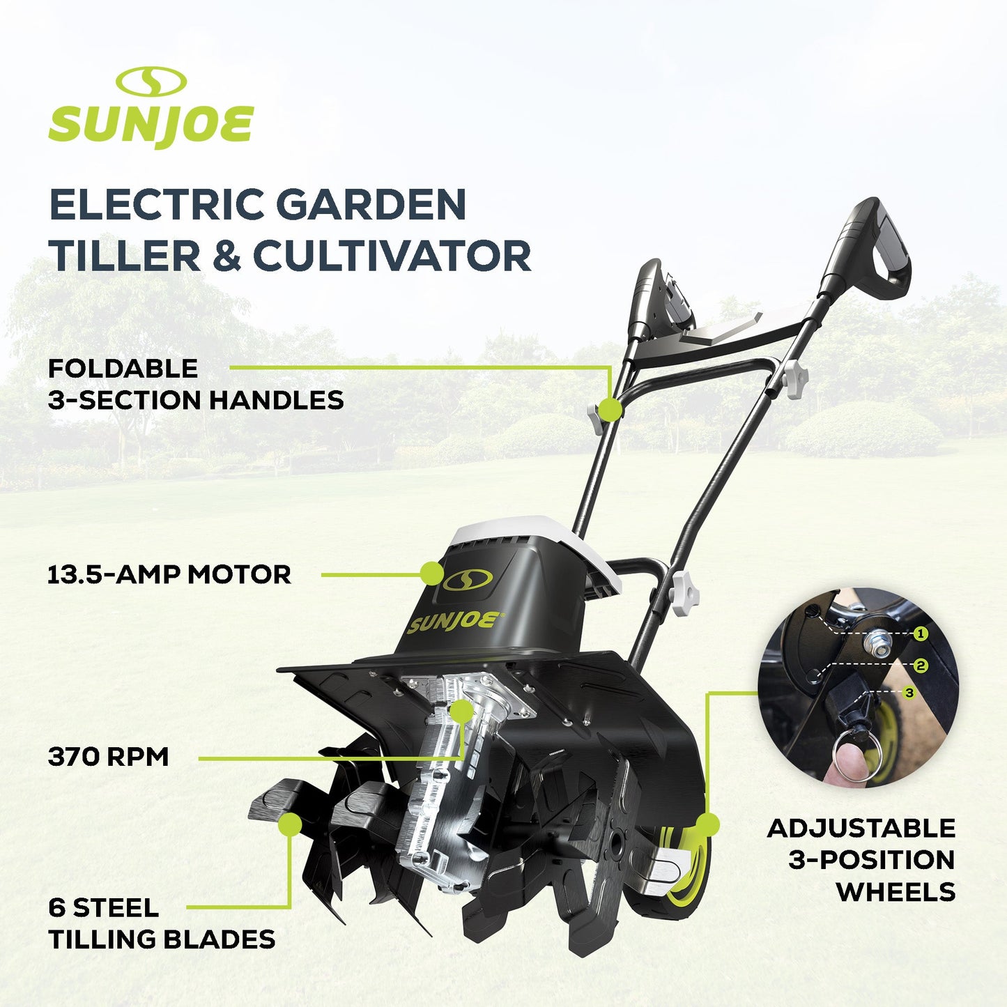 Sun Joe Electric Garden Tiller Cultivator, Steel Tines, 13.5 Amp, 16", TJ604E — image 3