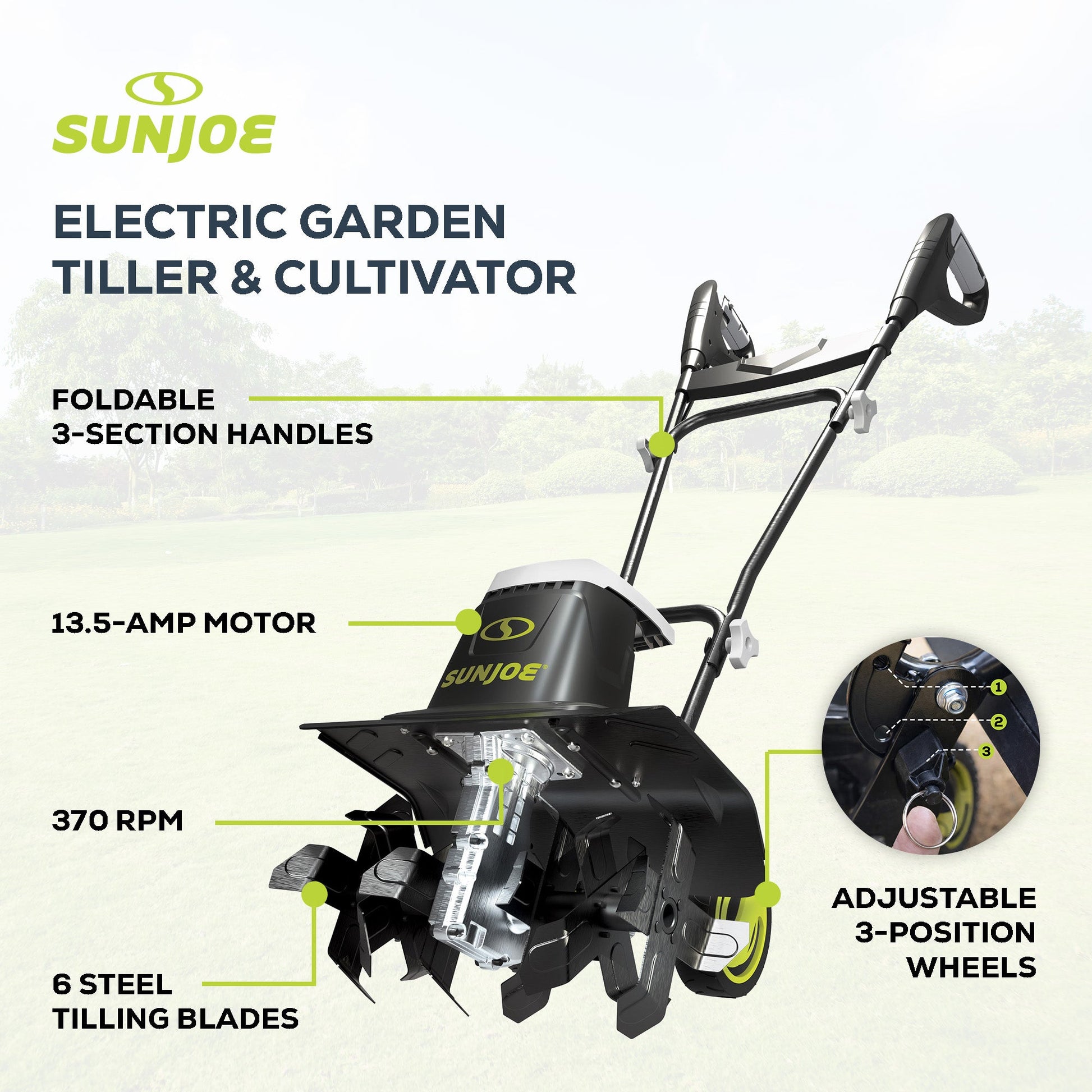 Sun Joe Electric Garden Tiller Cultivator, Steel Tines, 13.5 Amp, 16", TJ604E — image 3