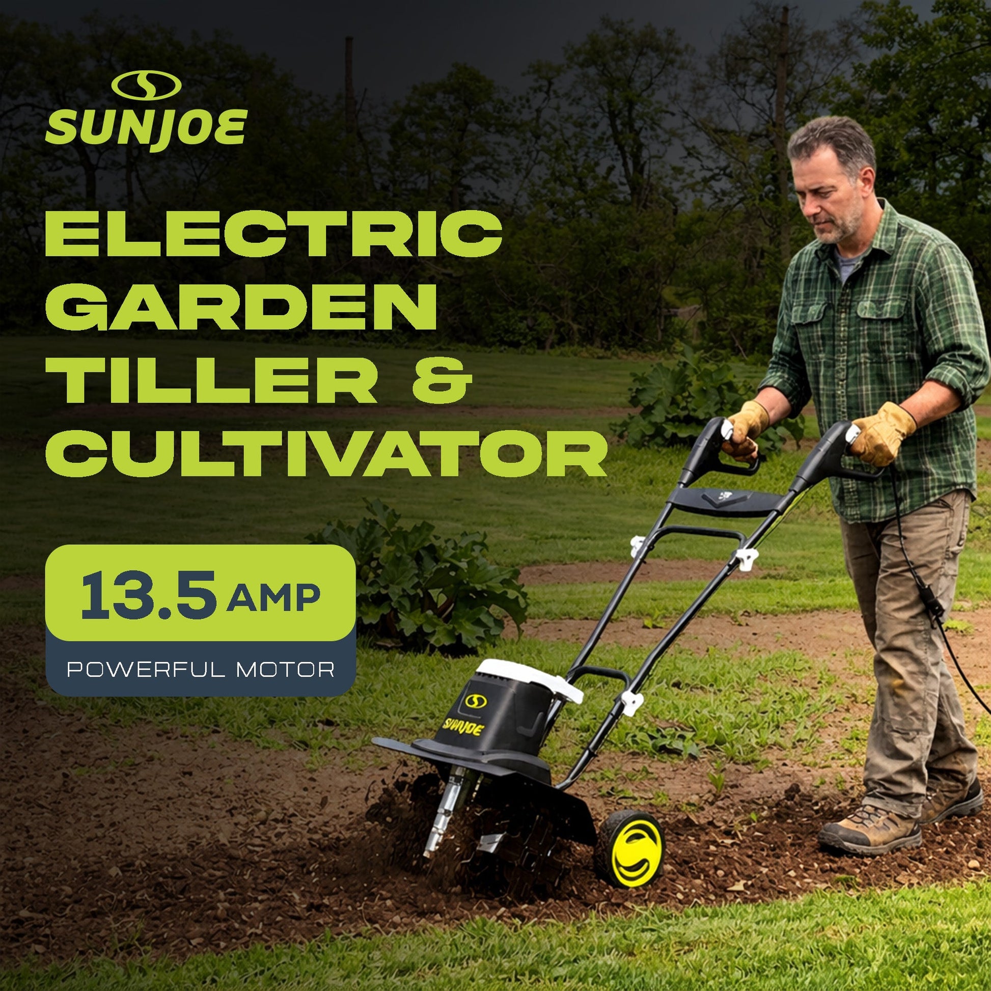 Sun Joe Electric Garden Tiller Cultivator, Steel Tines, 13.5 Amp, 16", TJ604E — image 2