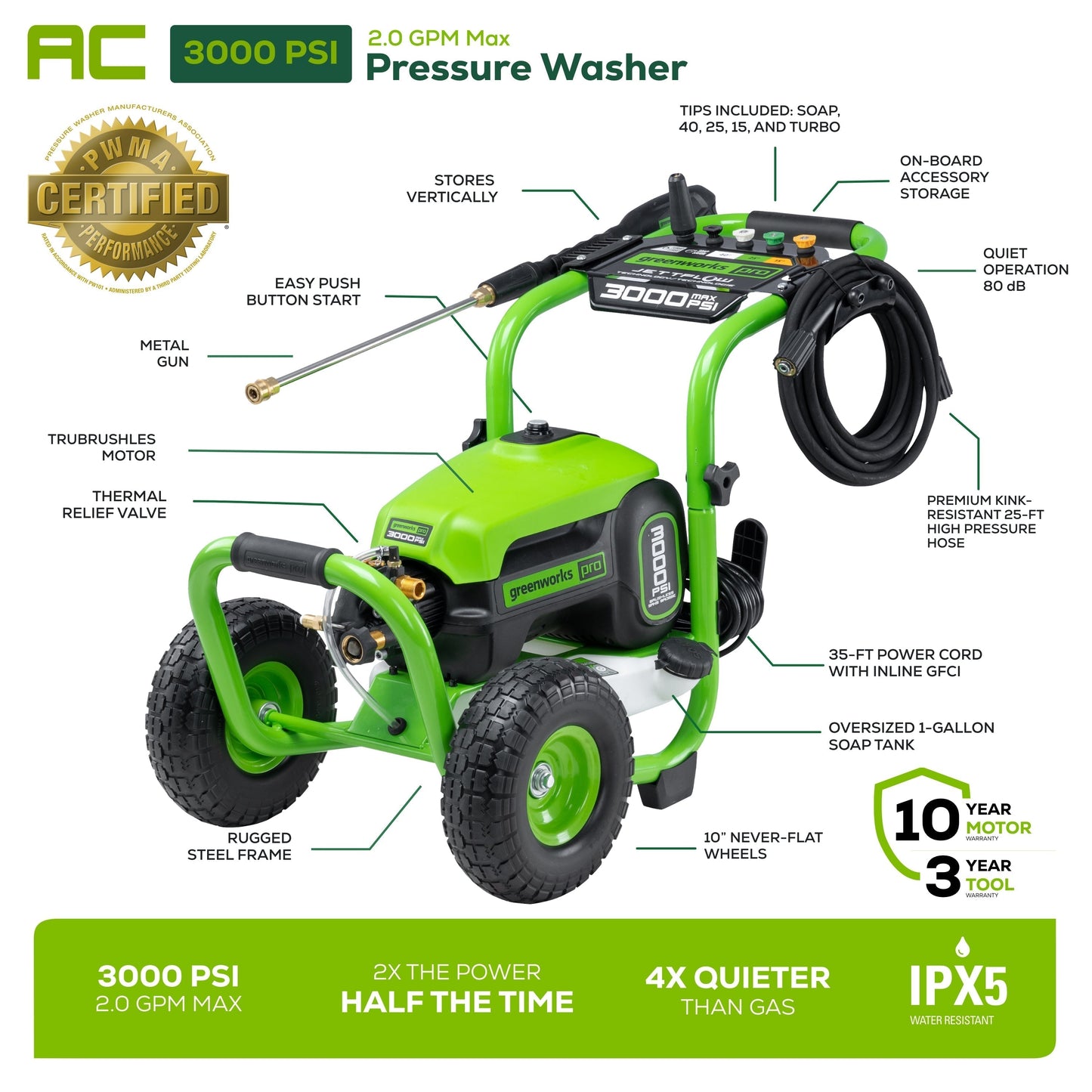 3000 PSI Pressure Washer w/ 15" Surface Cleaner & Extension Combo Kit - image 2