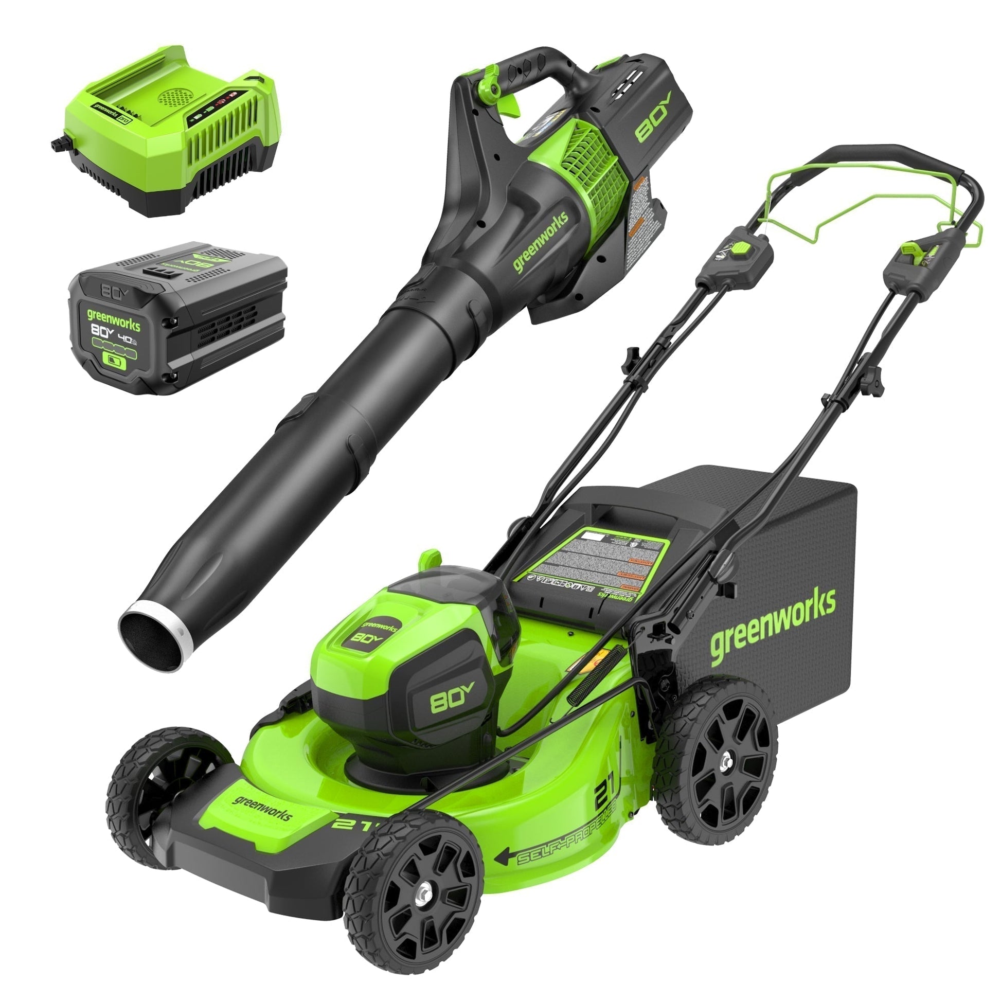 80V 21" Cordless Battery Self-Propelled Mower & Blower w/ 4.0Ah Battery & Rapid Charger - image 2