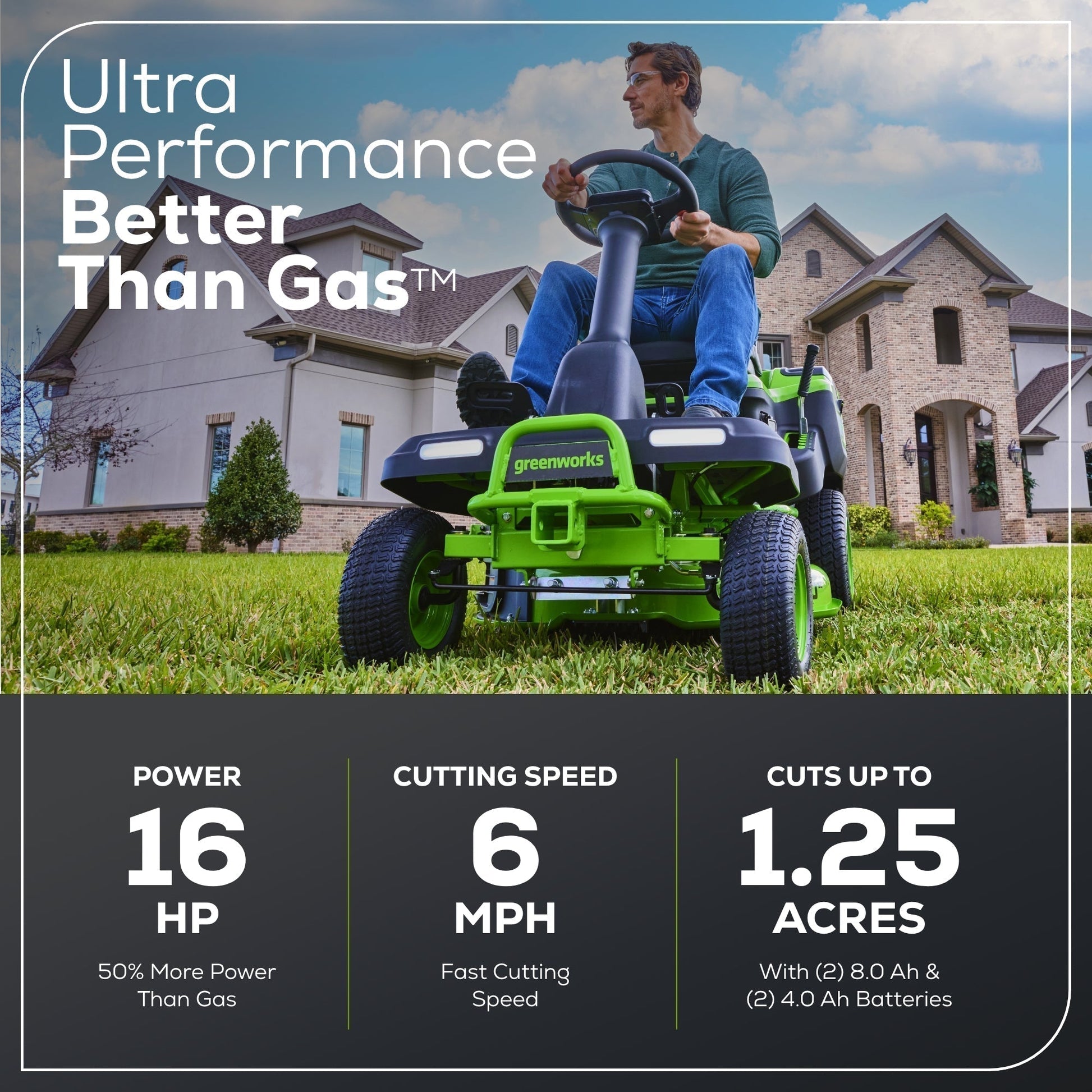 60V 30” CrossoverT Riding Lawn Tractor with (2) 8.0 Ah, (2) 4.0 Ah Batteries & 600-Watt Charger - image 4