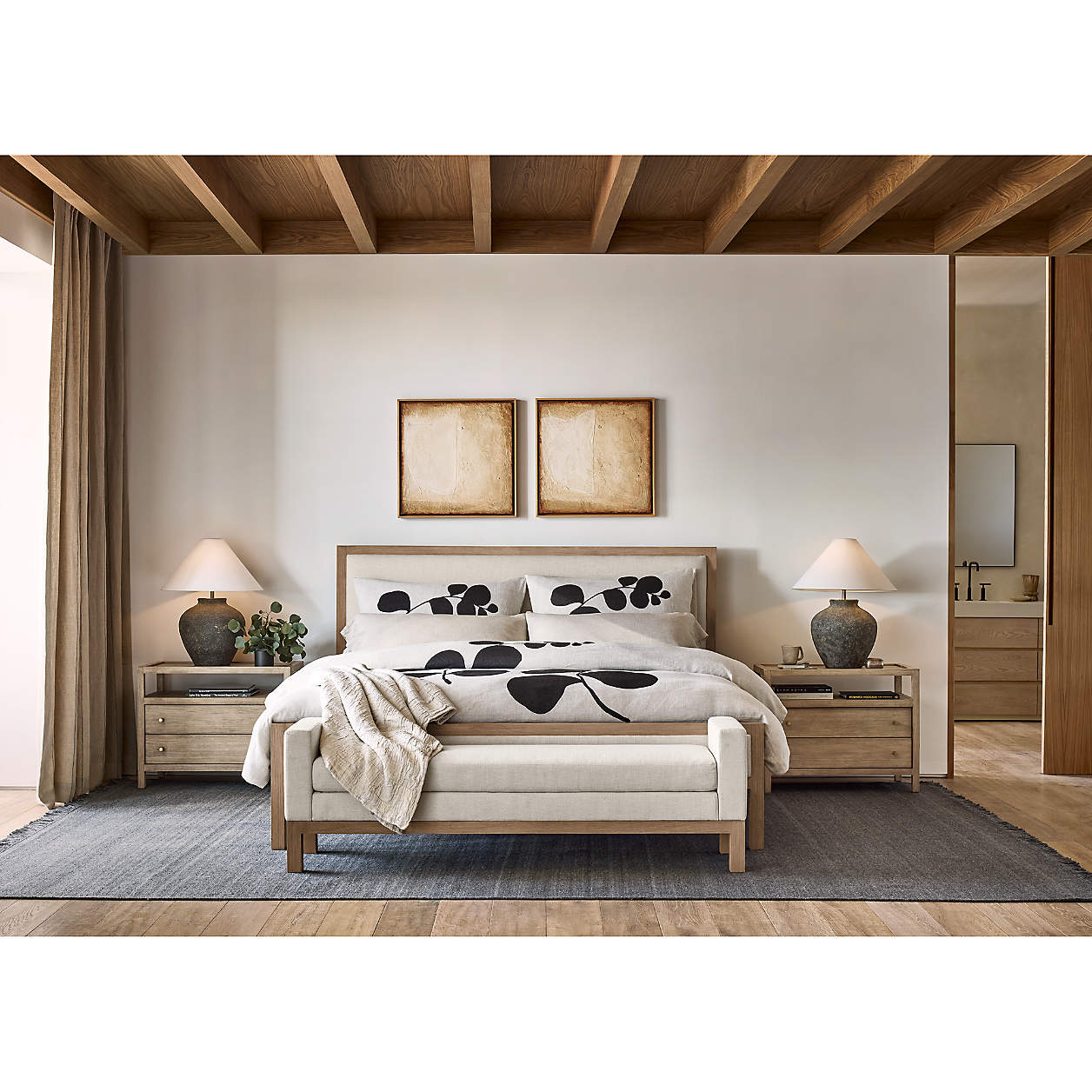 Keane 70" Weathered Natural Wood Upholstered Bench