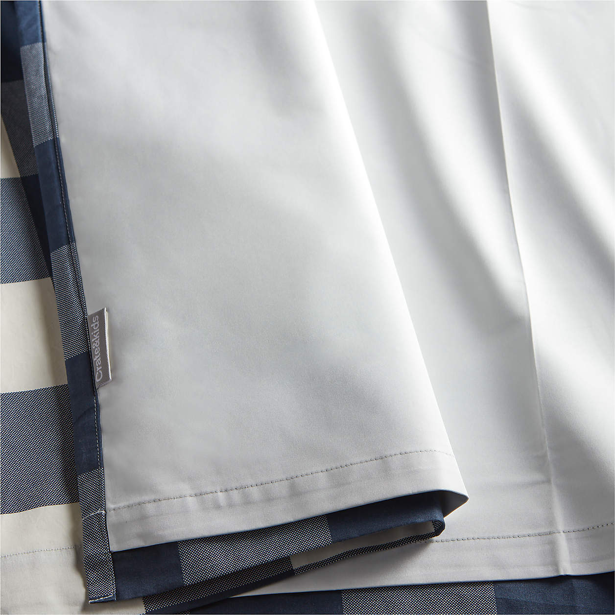 Navy Buffalo Check Organic Cotton Blackout Window Curtain Panel 44"x84"