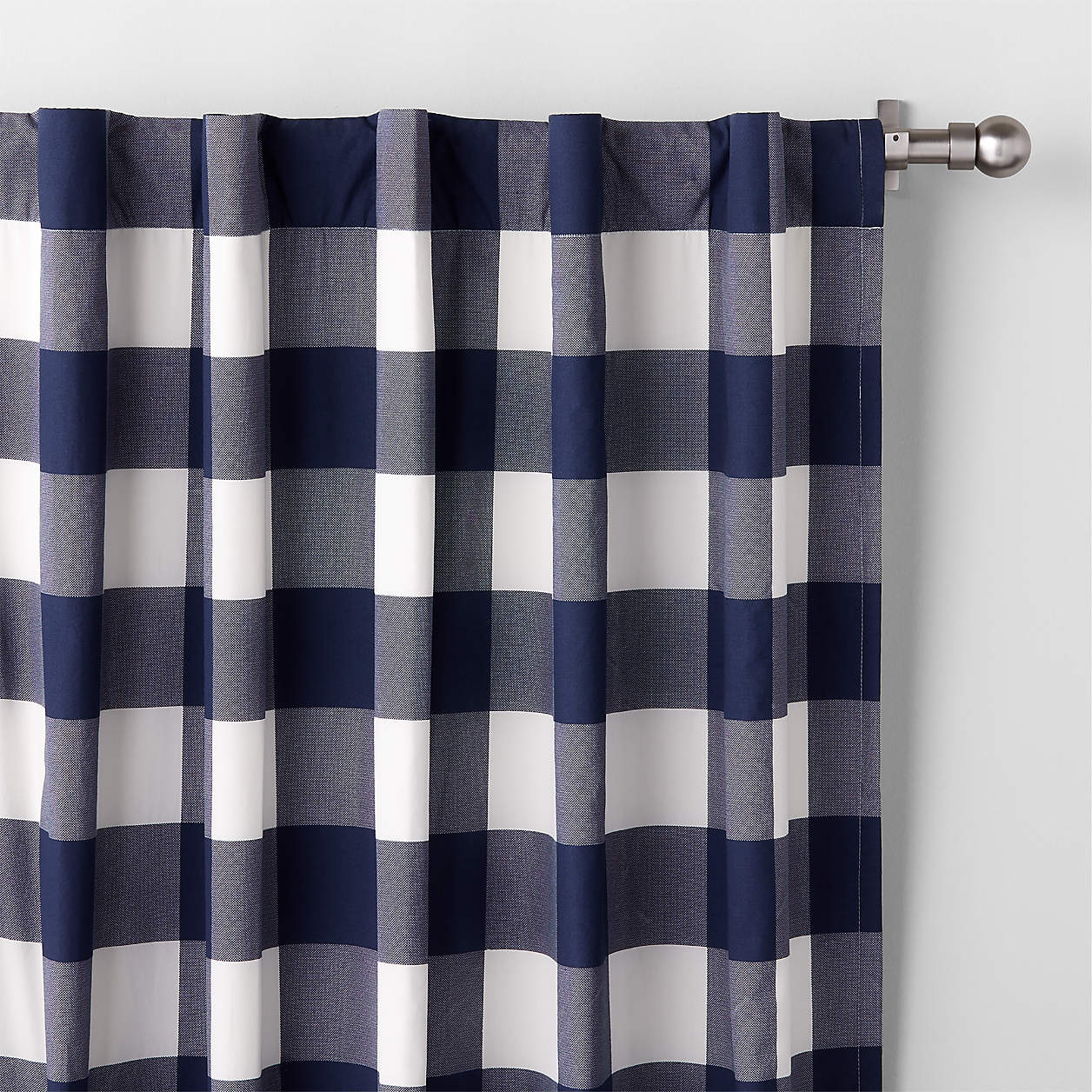 Navy Buffalo Check Organic Cotton Blackout Window Curtain Panel 44"x84"