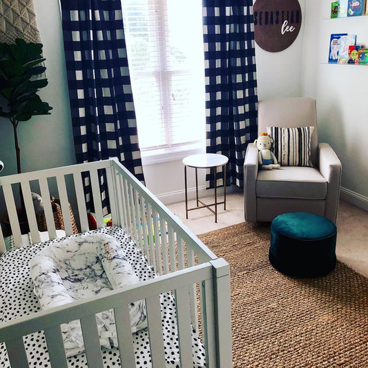 Navy Buffalo Check Organic Cotton Blackout Window Curtain Panel 44"x84"