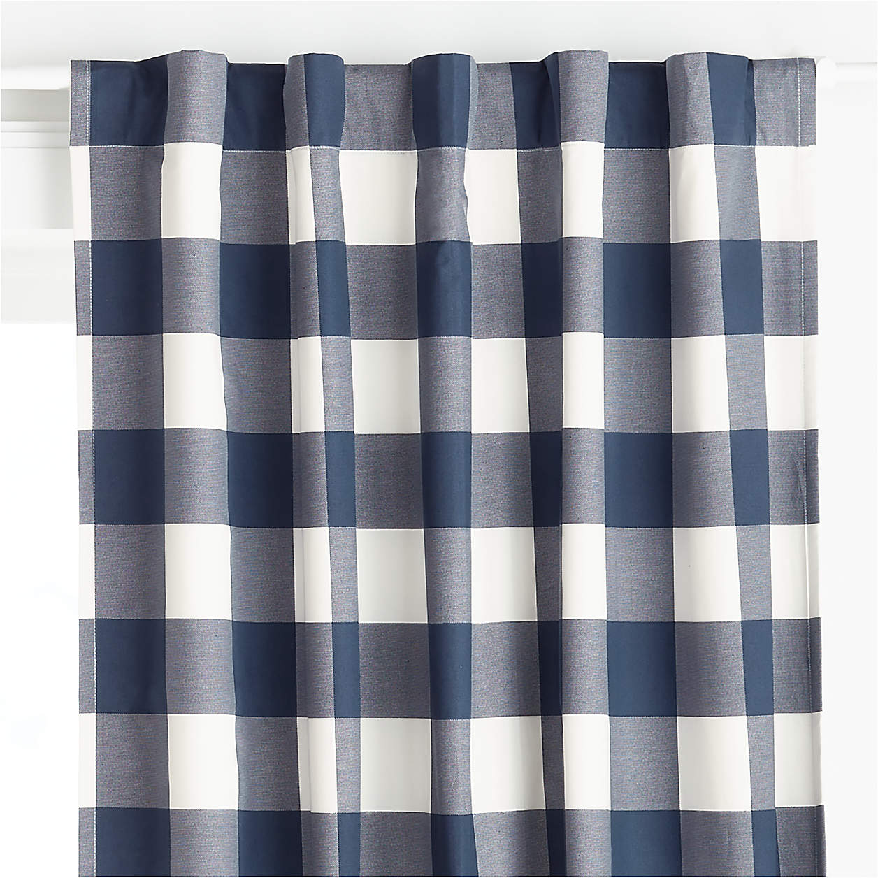 Navy Buffalo Check Organic Cotton Blackout Window Curtain Panel 44"x84"