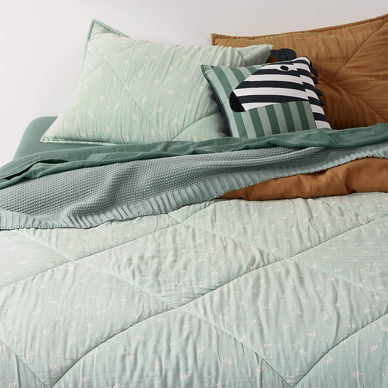 Bubble Knit Verte Green Organic Cotton Kids Bed Blanket