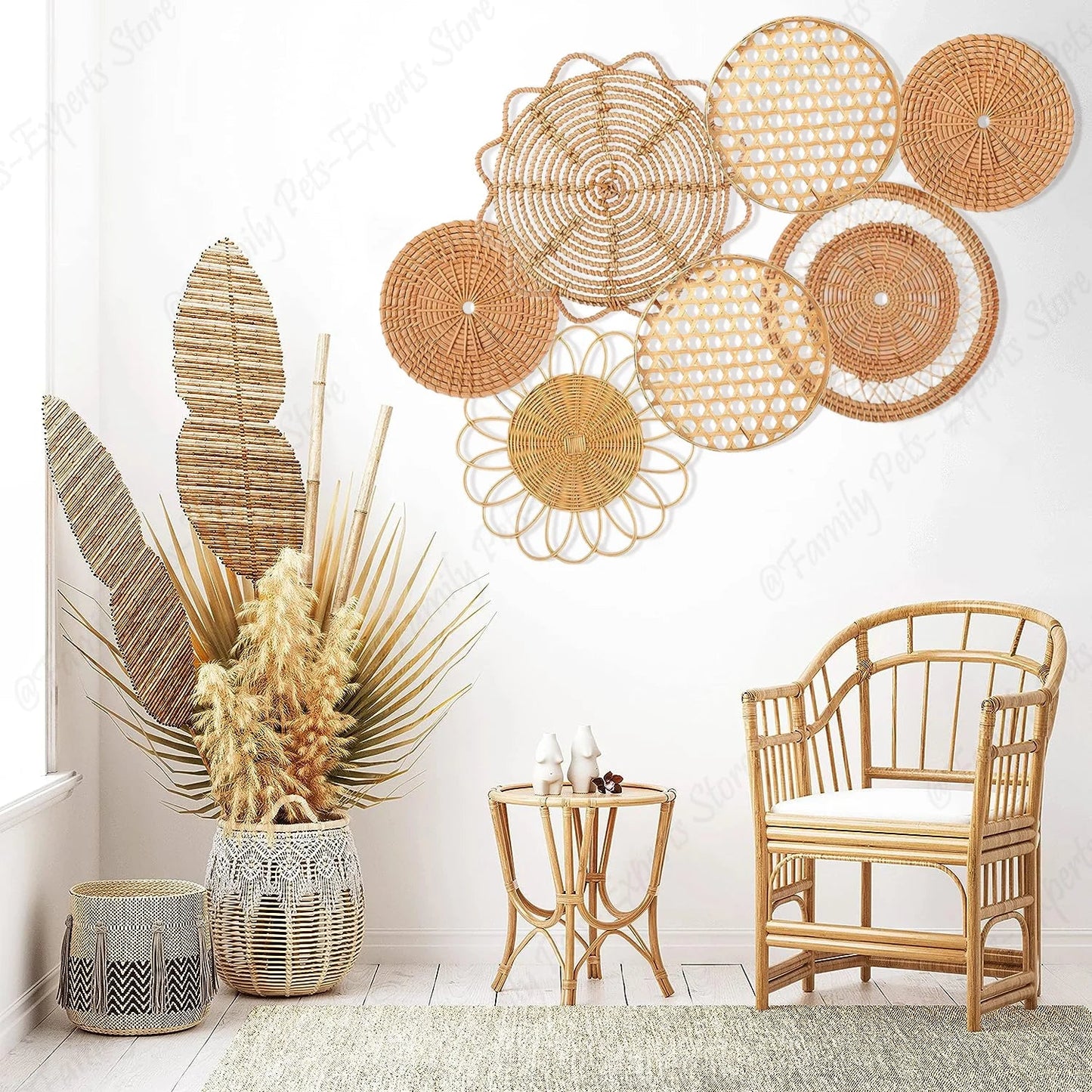 Handmade Boho Rattan Hanging Woven Baskets Decor