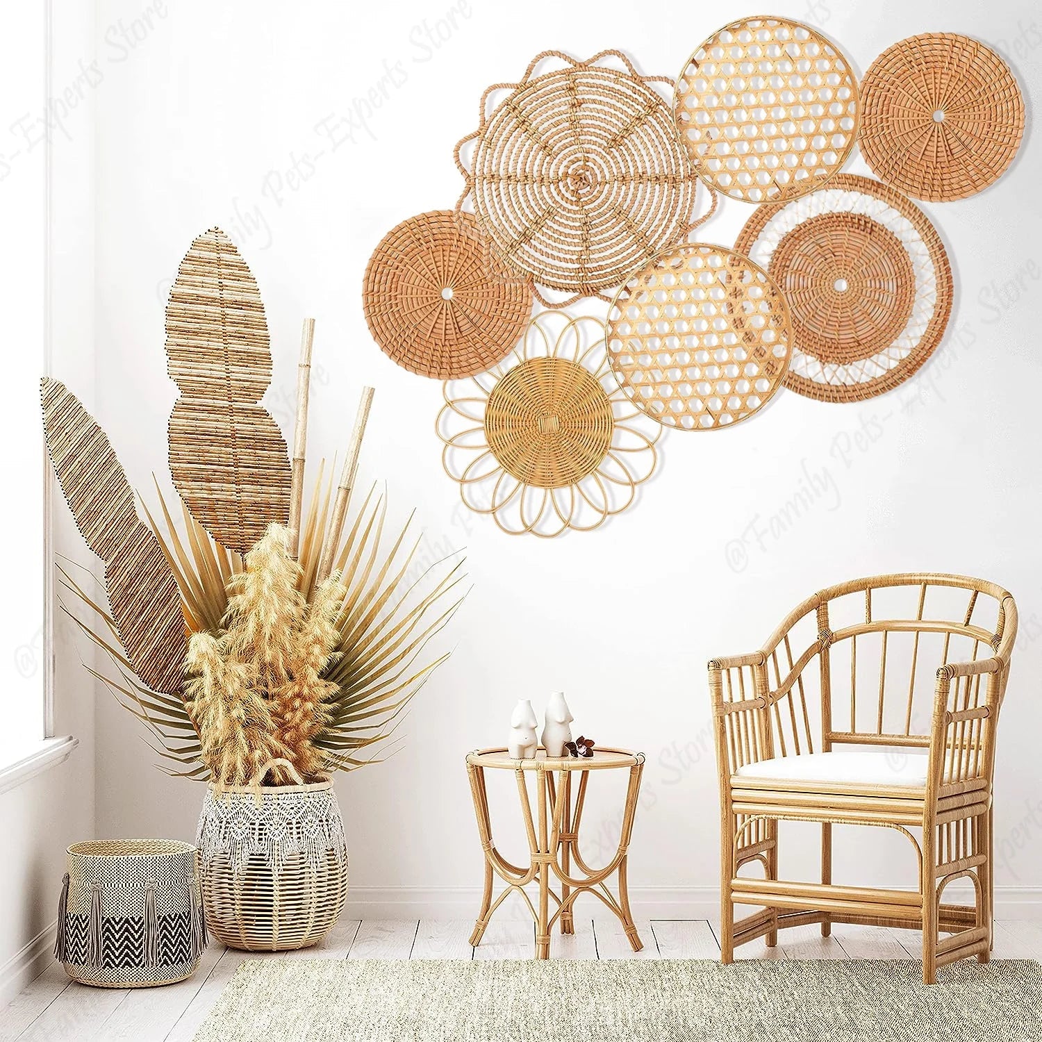 Handmade Boho Rattan Hanging Woven Baskets Decor