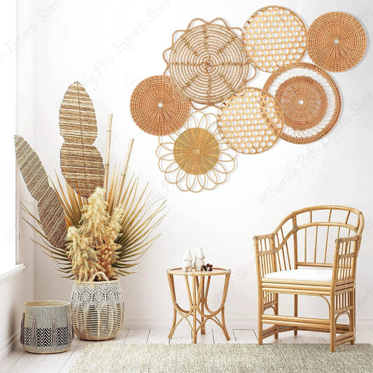 Handmade Boho Rattan Hanging Woven Baskets Decor